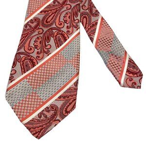 Carolina Bay‎ Mens Tie Filigree Checkered Coral Red Sliver
